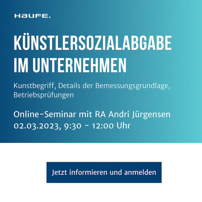 Online-Seminar zu K&uuml;nstlersozialabgabe-2023-Haufe-Verlag